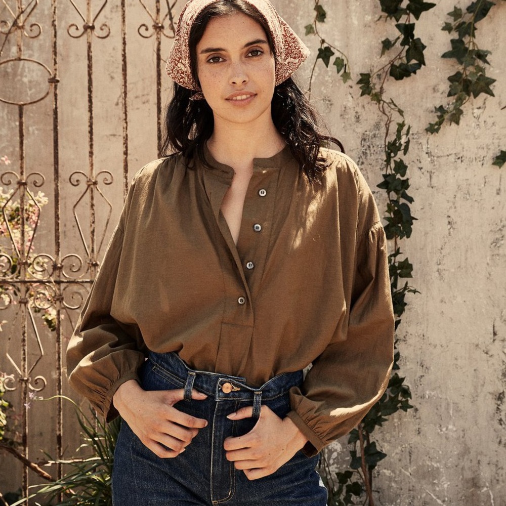 DÔEN Aldine olive blouse